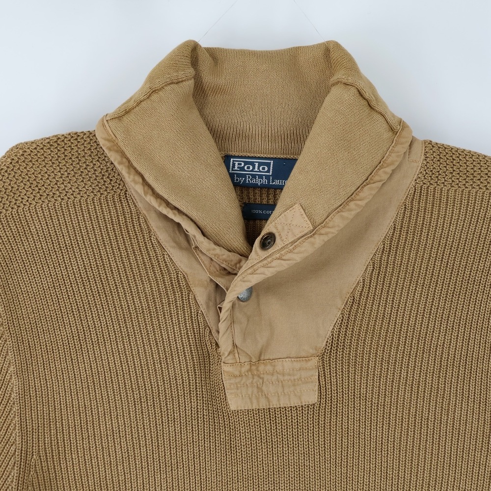 Polo Ralph Lauren Chunky Knit Cotton Shawl Collar Cardigan Mens Small Beige